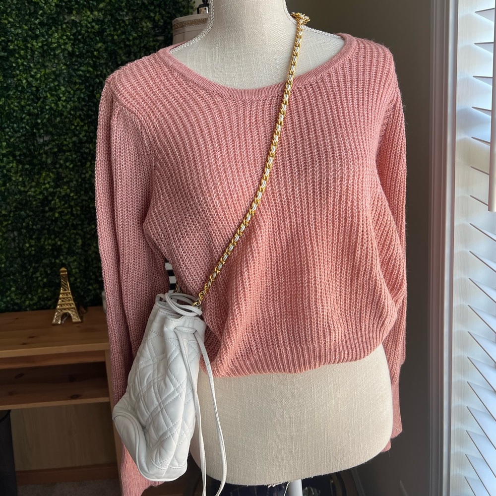 Soft Pink Cropped Lightweight Sweater